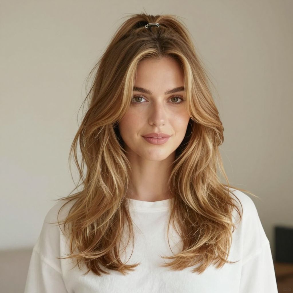 Half Up Soft Waves - diamond face shape hairstyles