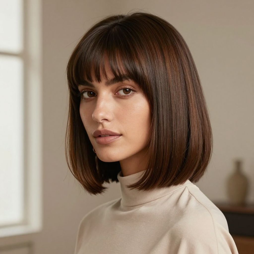 Blunt Midi Cut With Soft Fringe - diamond face shape hairstyles