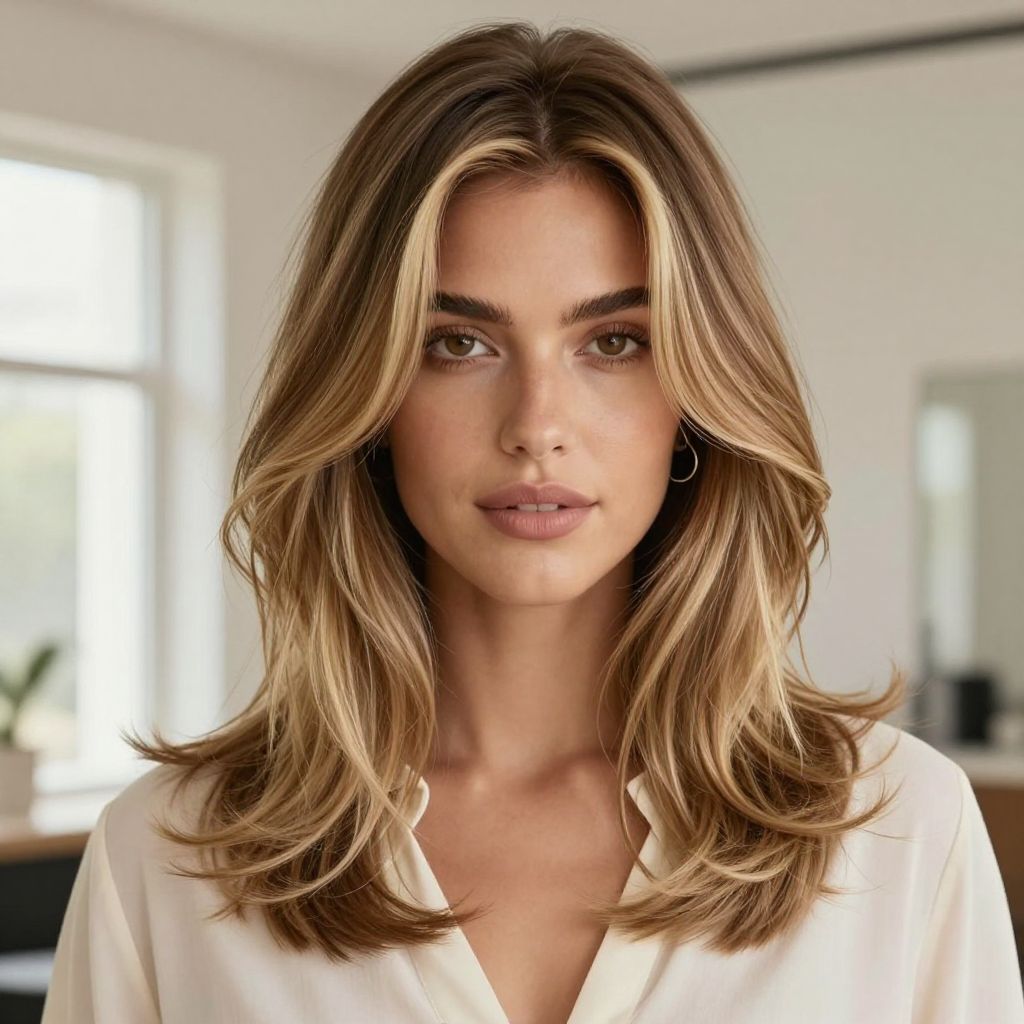 Collarbone Layers With Soft Money Piece - diamond face shape hairstyles