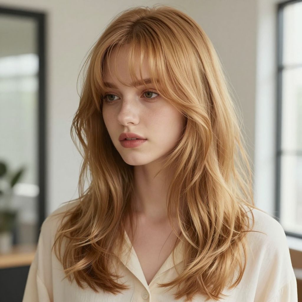 Long Curtain Bangs With Loose Length - diamond face shape hairstyles