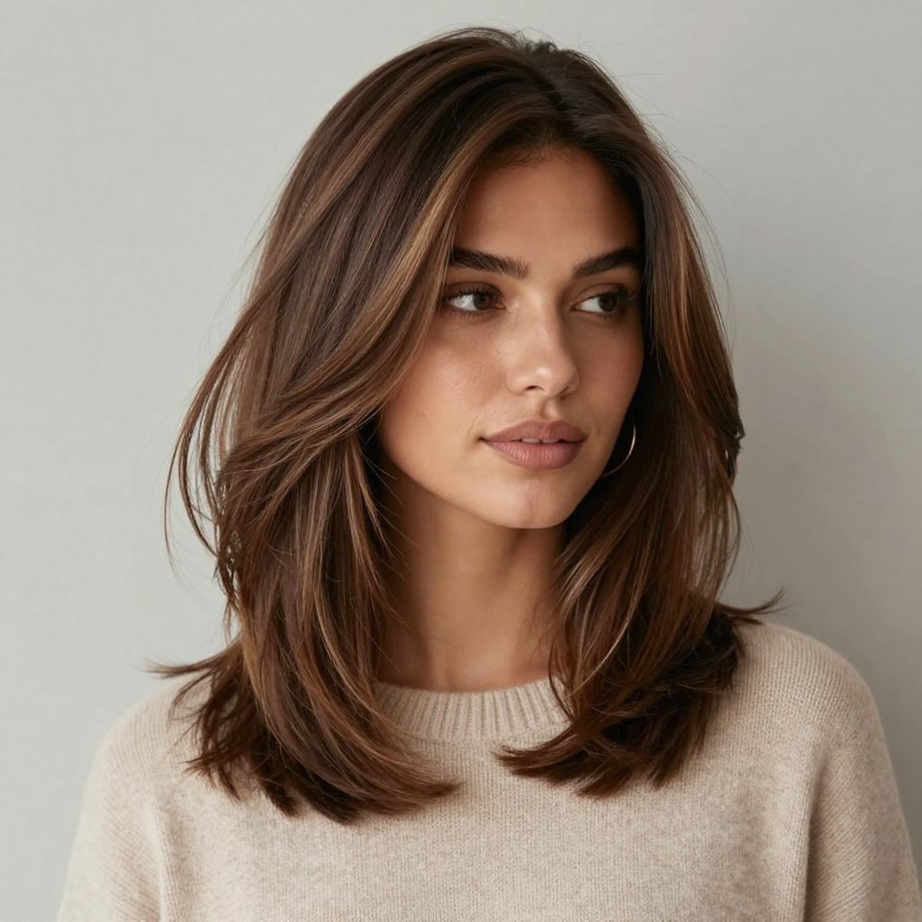Feathered Shoulder Cut - diamond face shape hairstyles