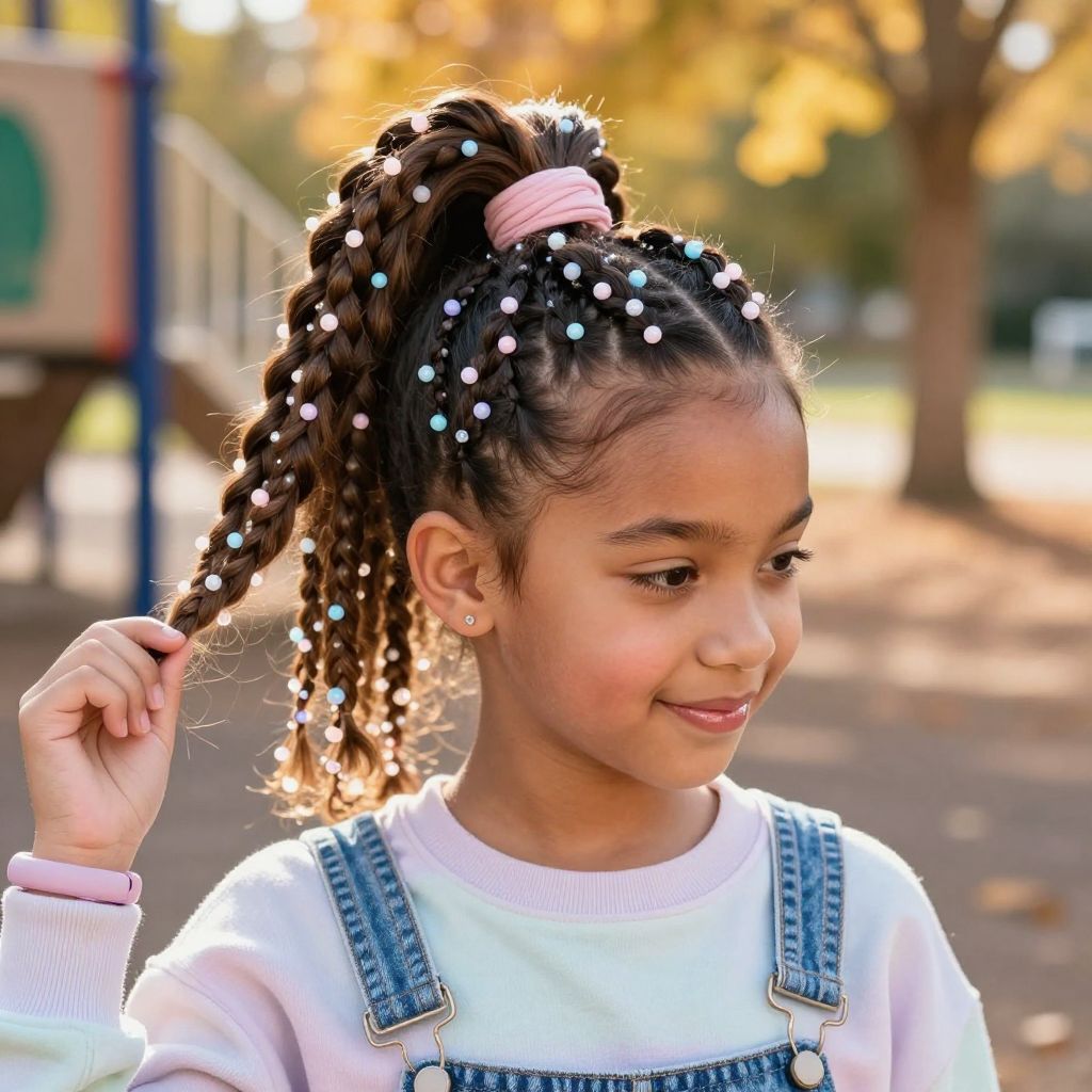 Beaded High Ponytail with Twists
