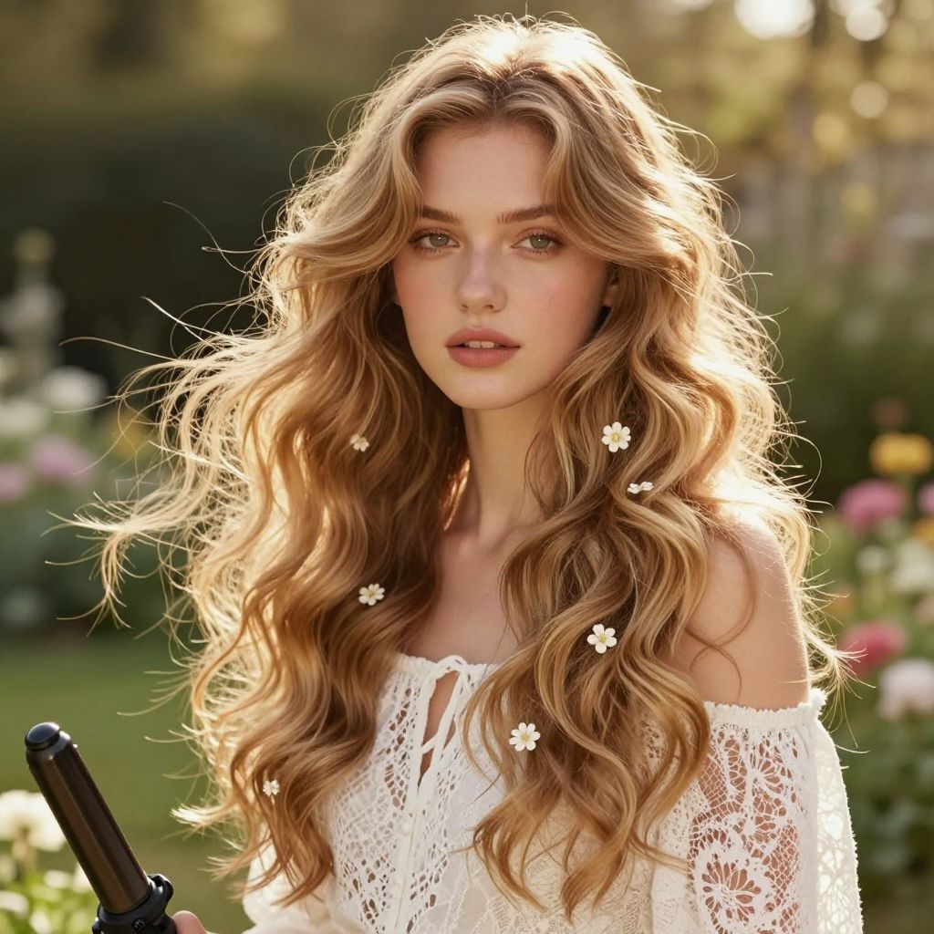 Whimsical Loose Waves with Flower Clips
