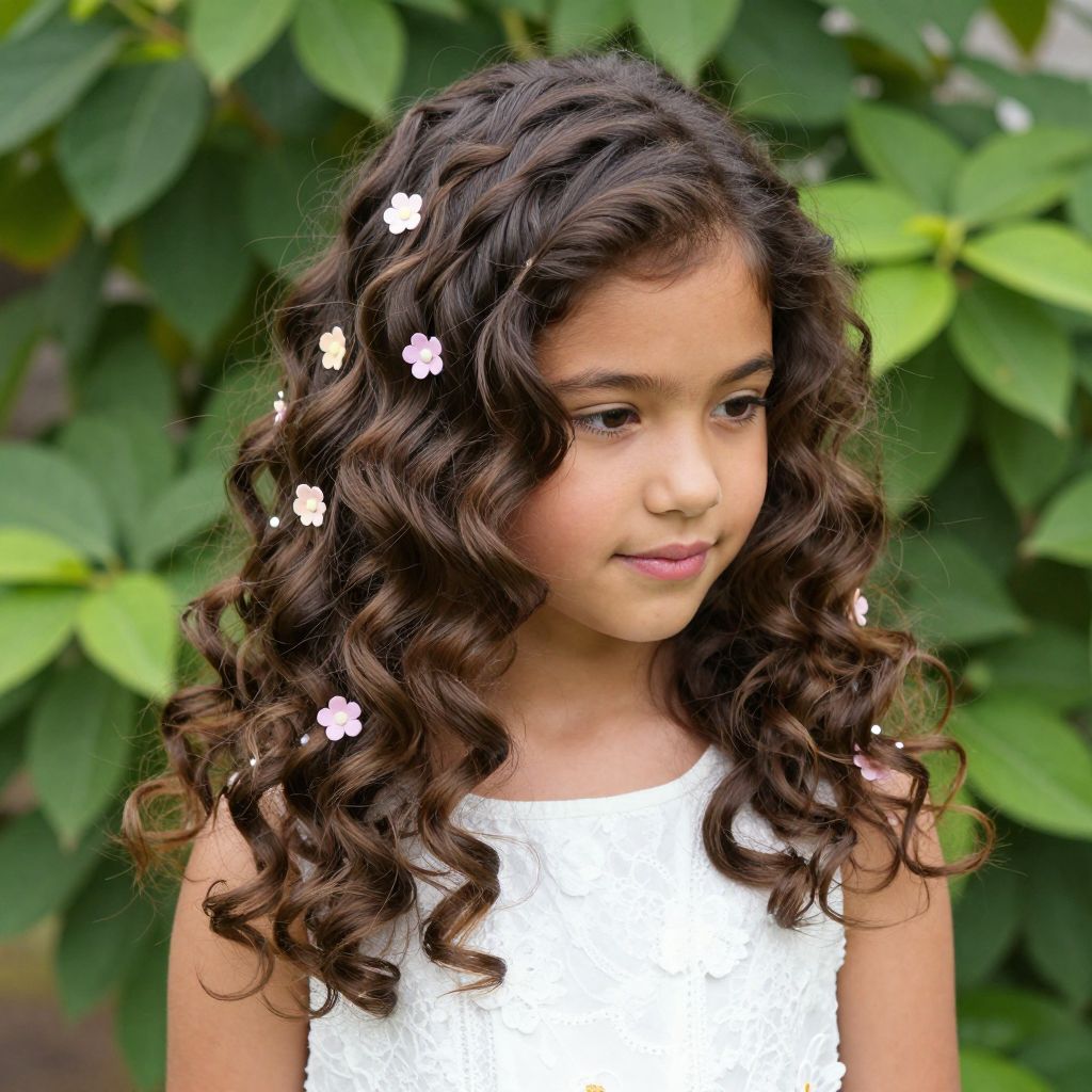 Soft Tousled Curls with Floral Pins