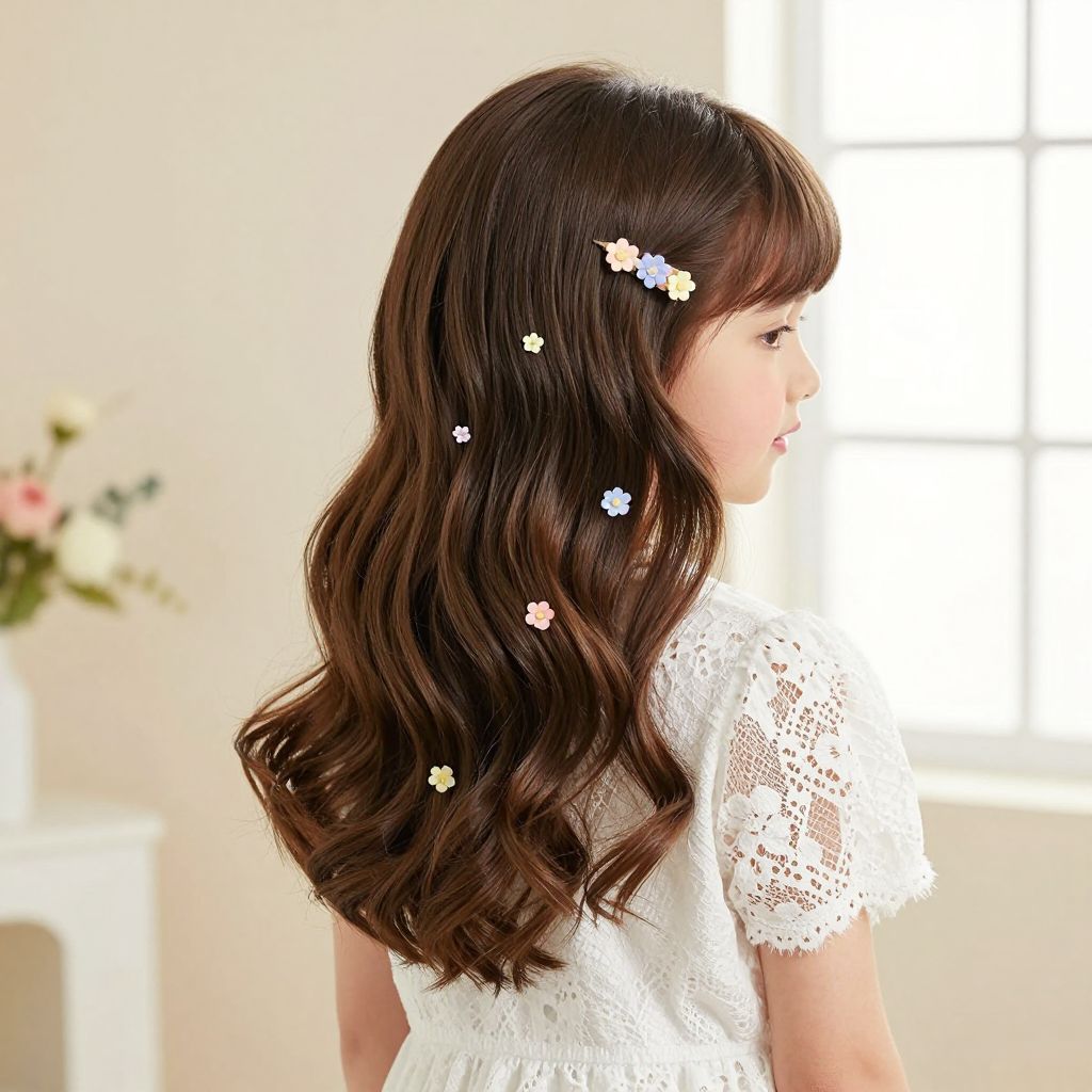 Side-Swept Waves with Dainty Flower Clips