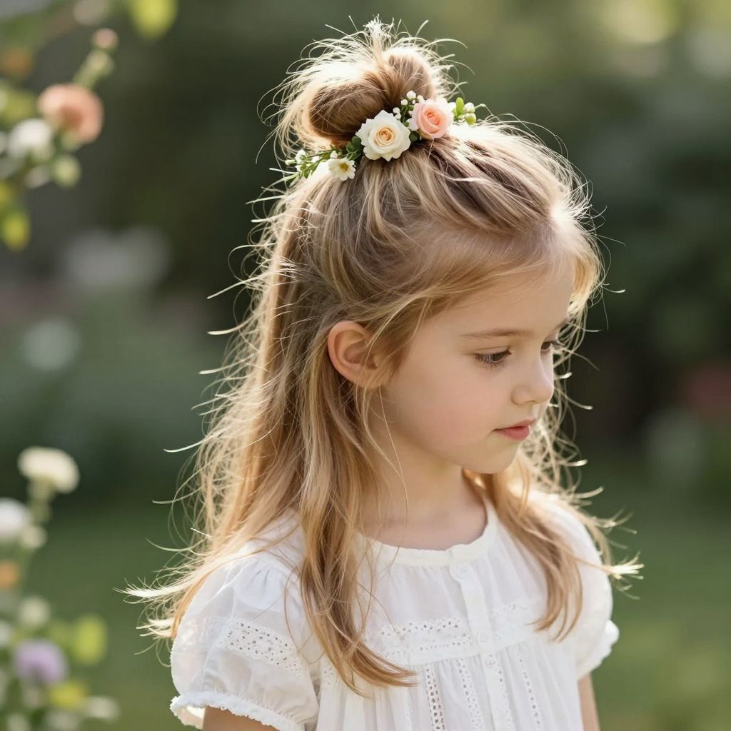 Messy Top Knot with Small Fresh Flowers
