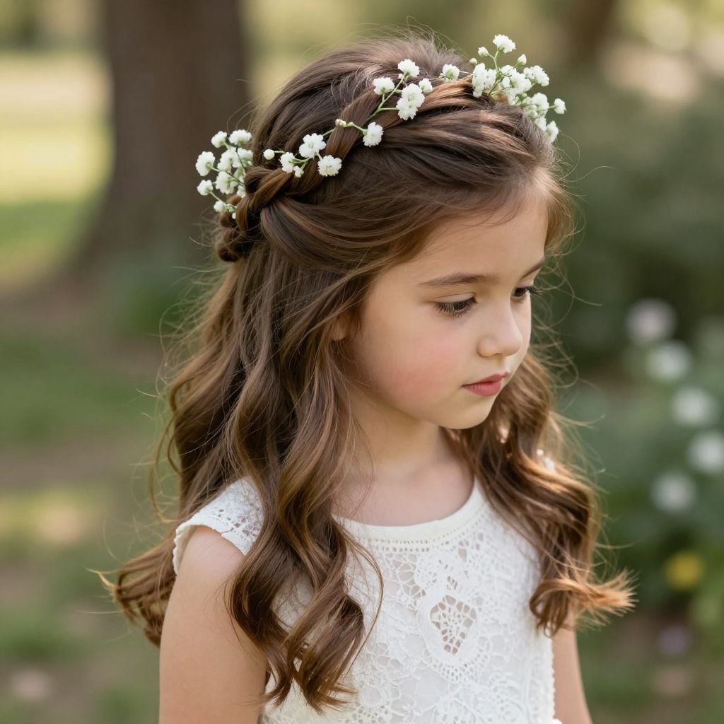 Half Up Twisted Halo with Baby’s Breath