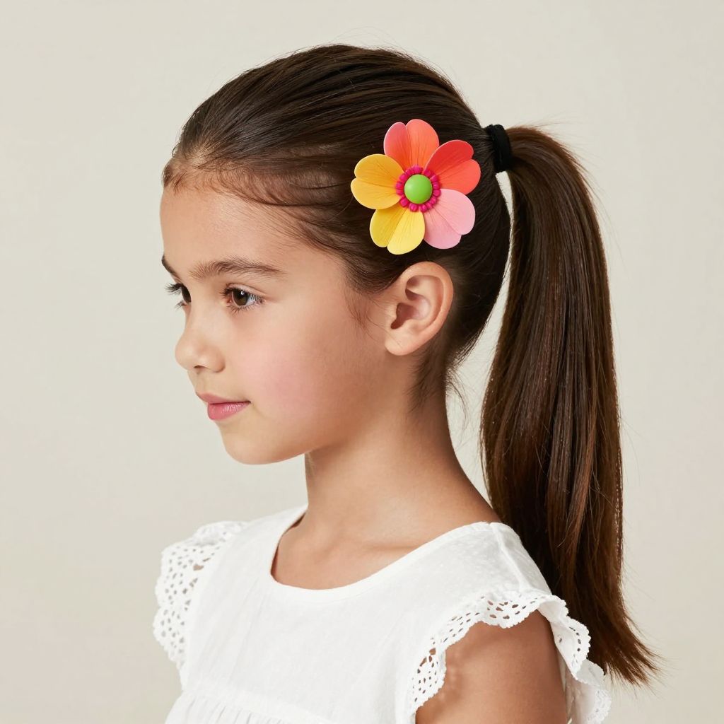 Slicked Back Low Ponytail with Flower Clip