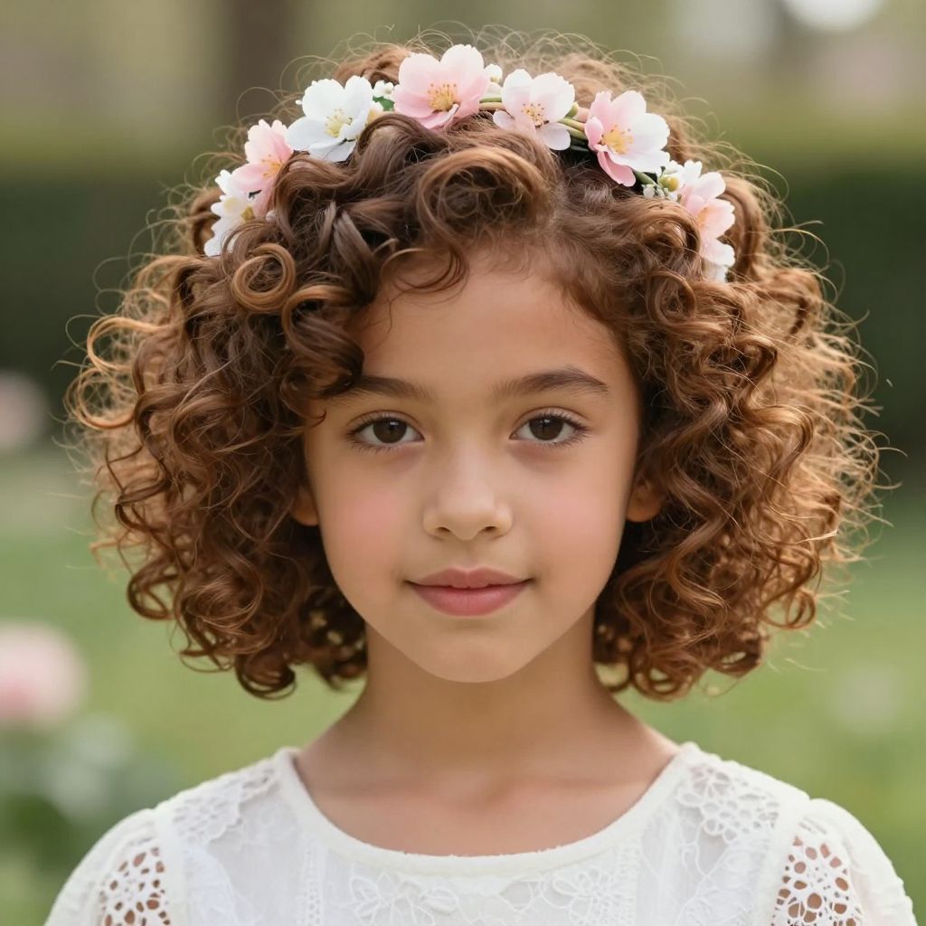 Curly Bob with Floral Headband