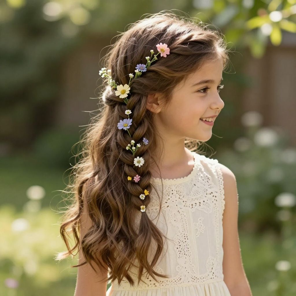 Loose Side Braid with Wildflowers