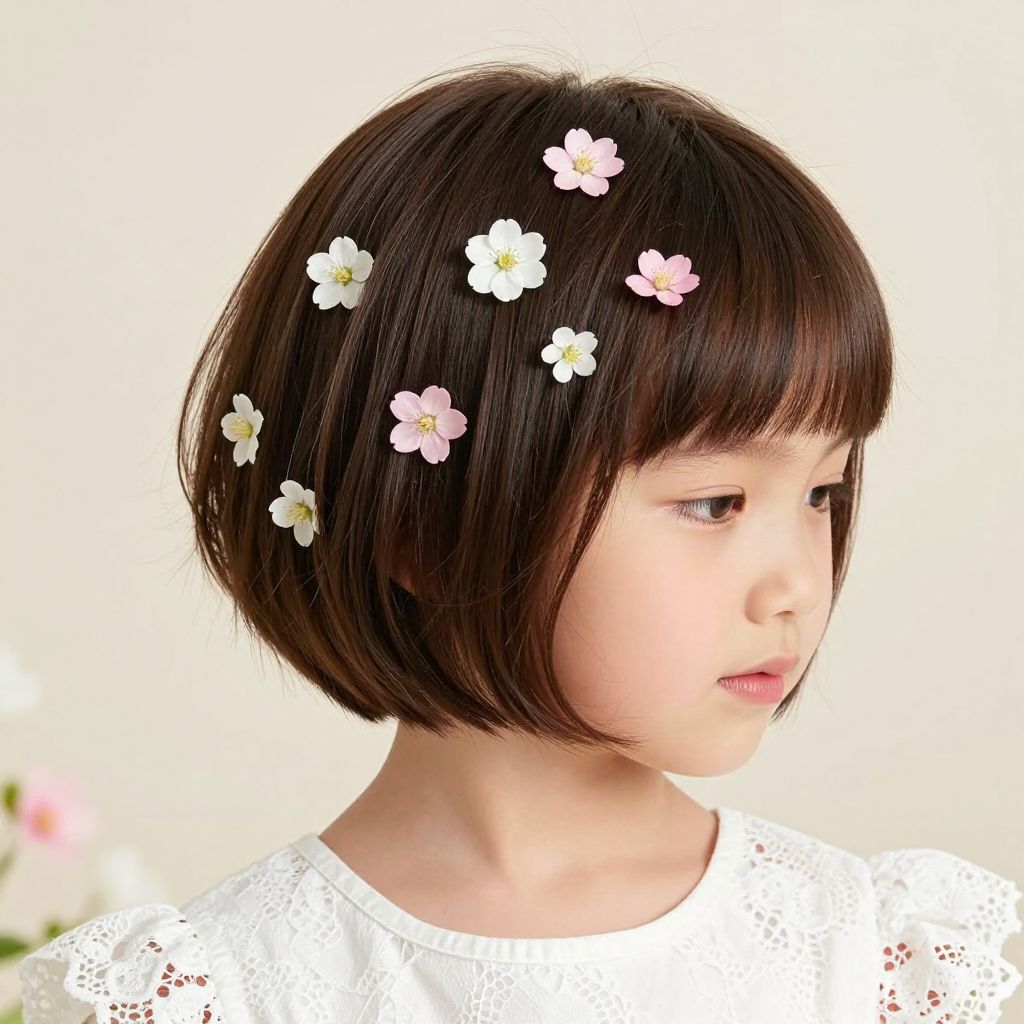 Pixie Cut with Tiny Fresh Flower Clips