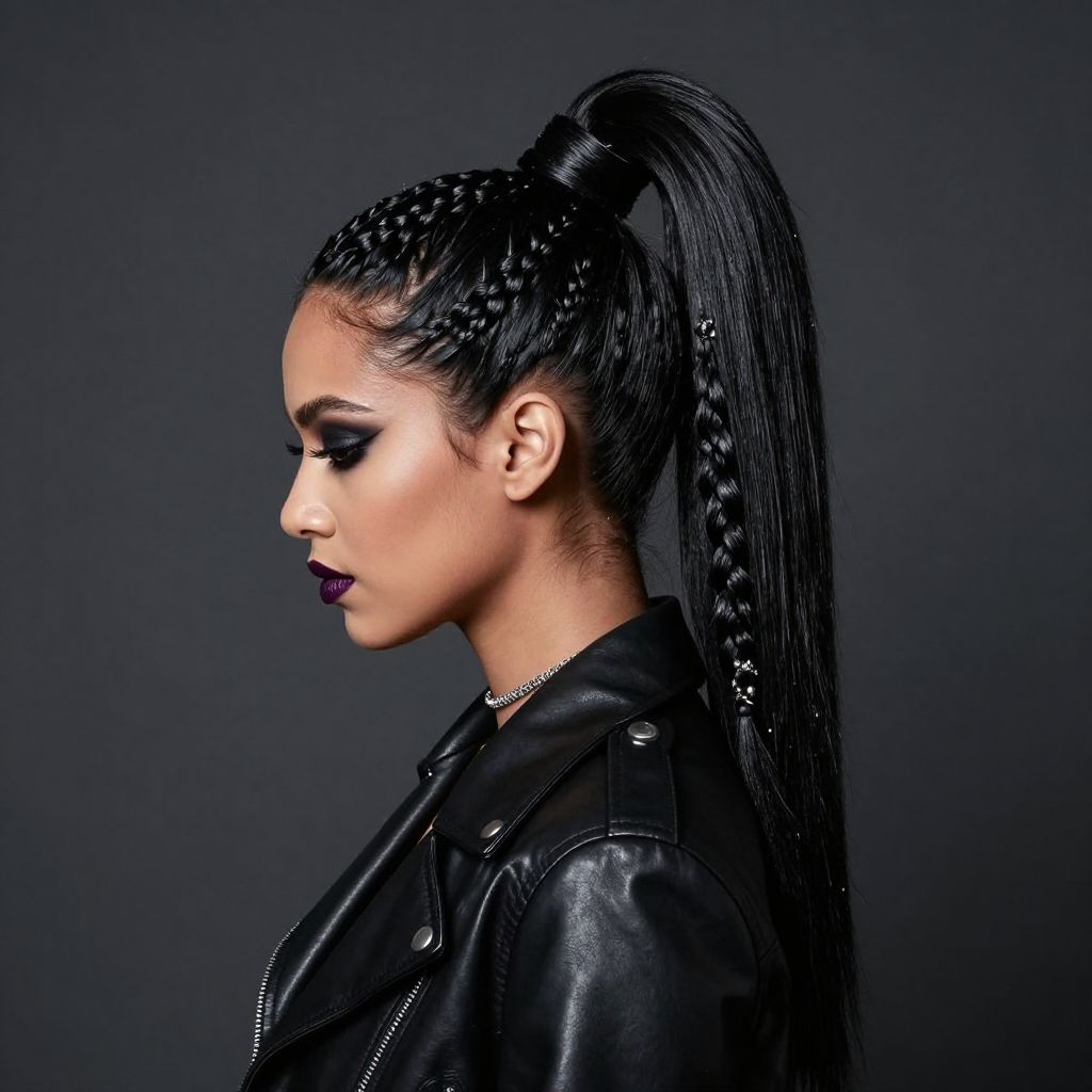 Gothic Ponytail with Braided Accents