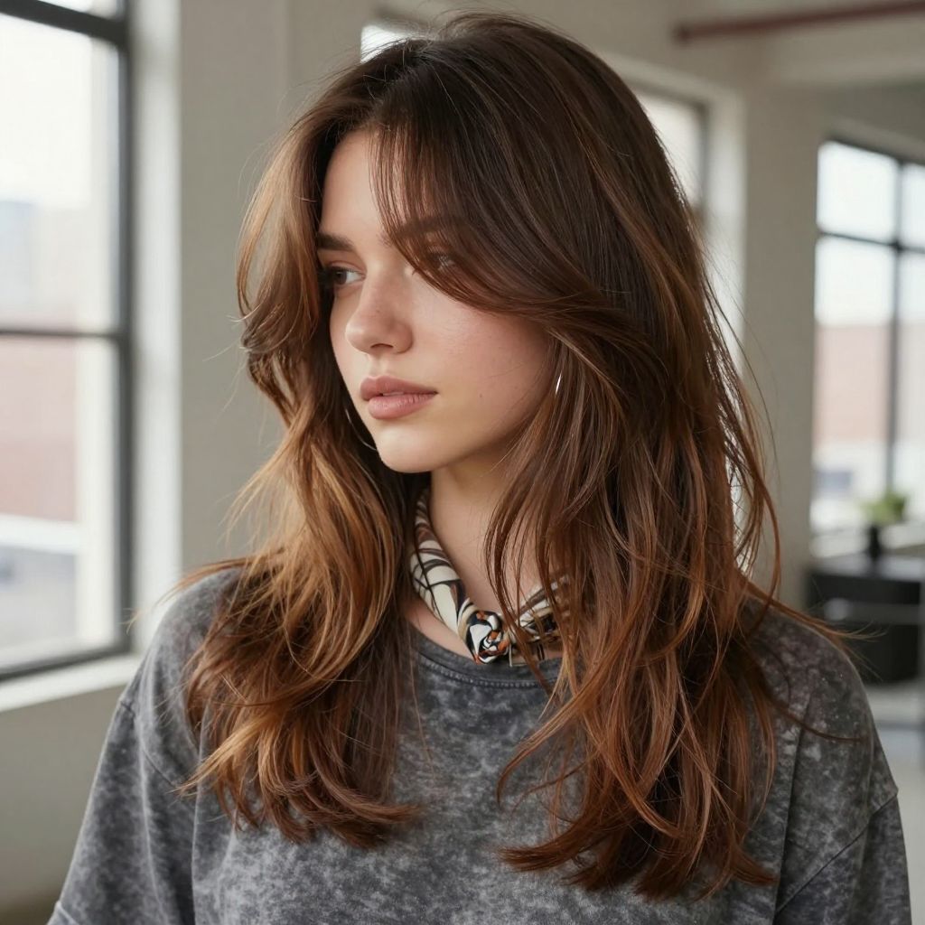 Long, Layered with Curtain Bangs