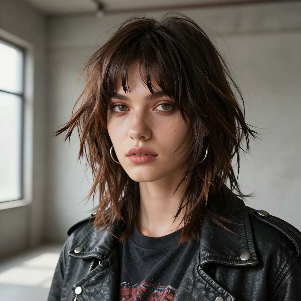 Choppy Medium Length with Blunt Bangs