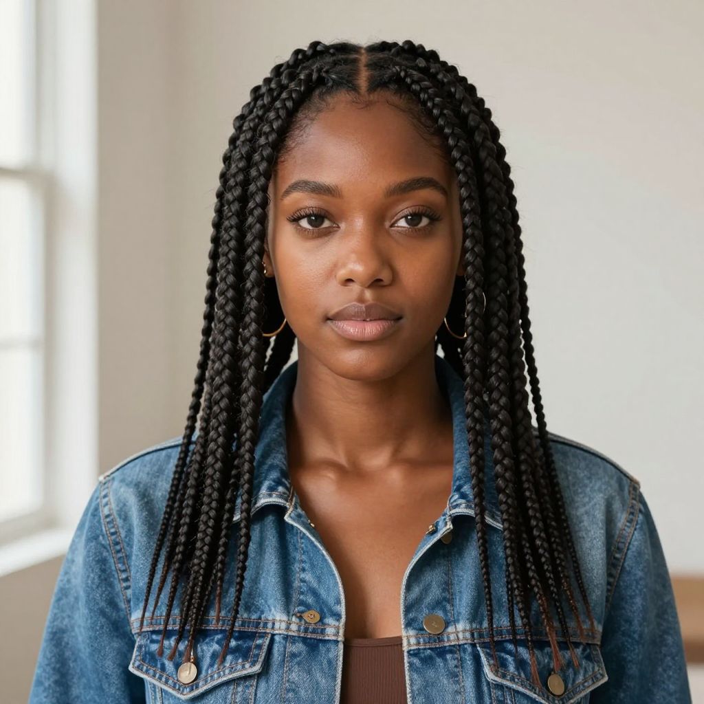 Medium Box Braids With Middle Part