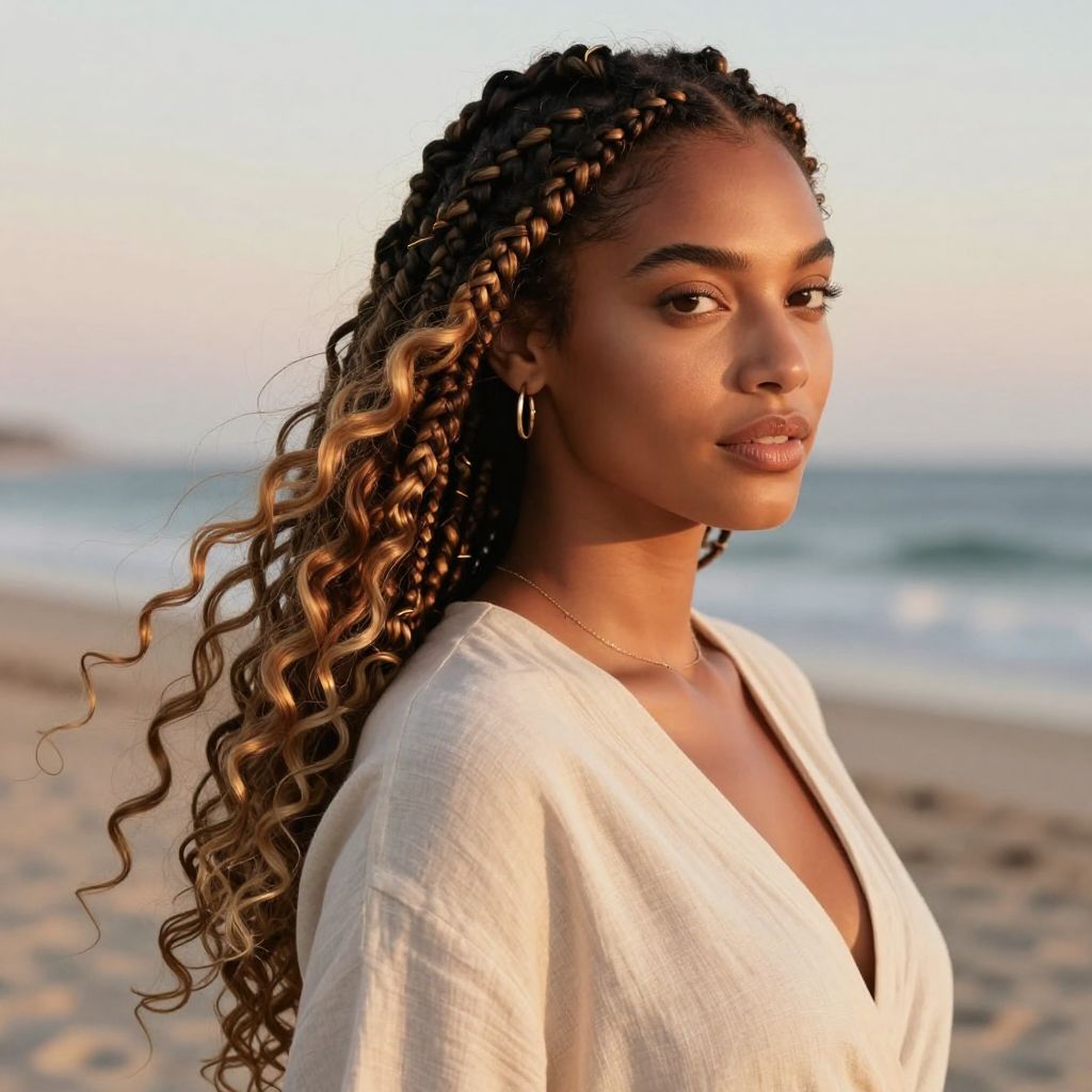 Boho Knotless Braids With Loose Curls