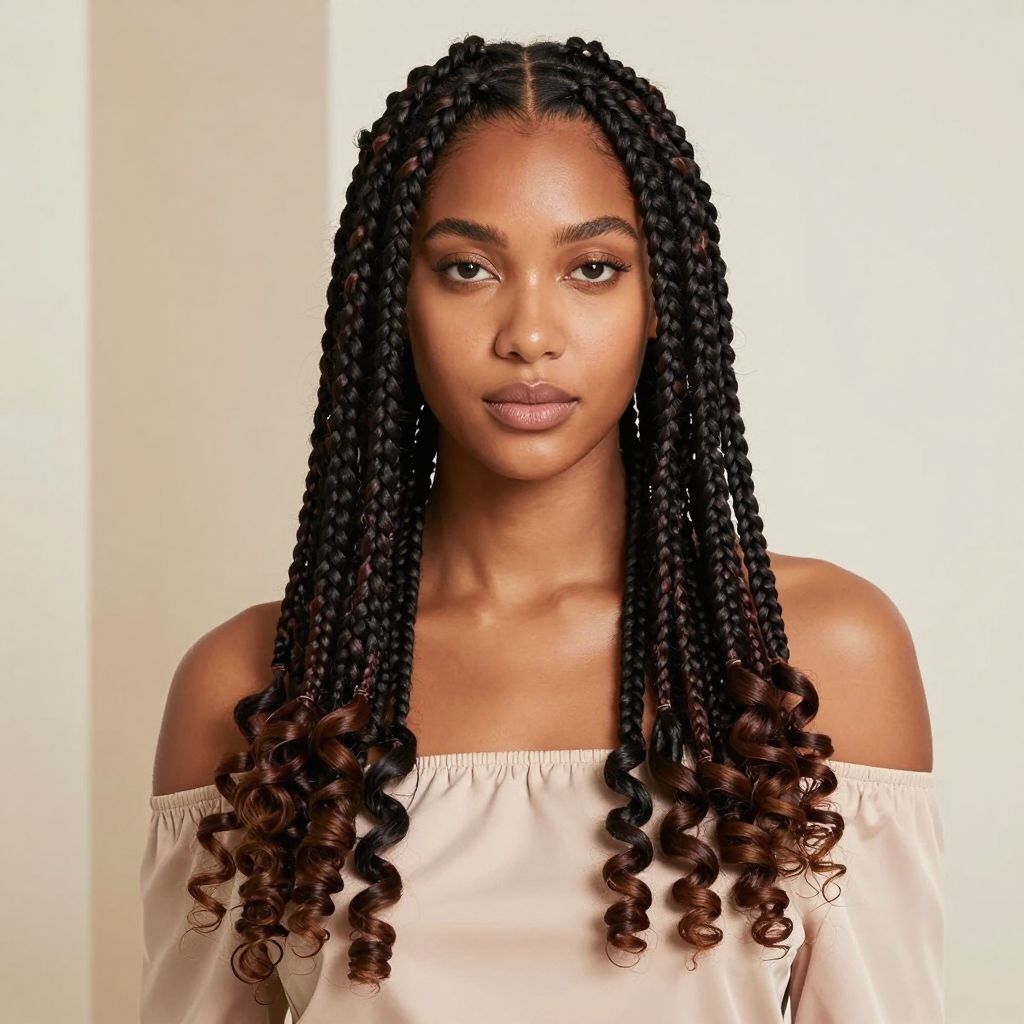 Box Braids with Curled Ends