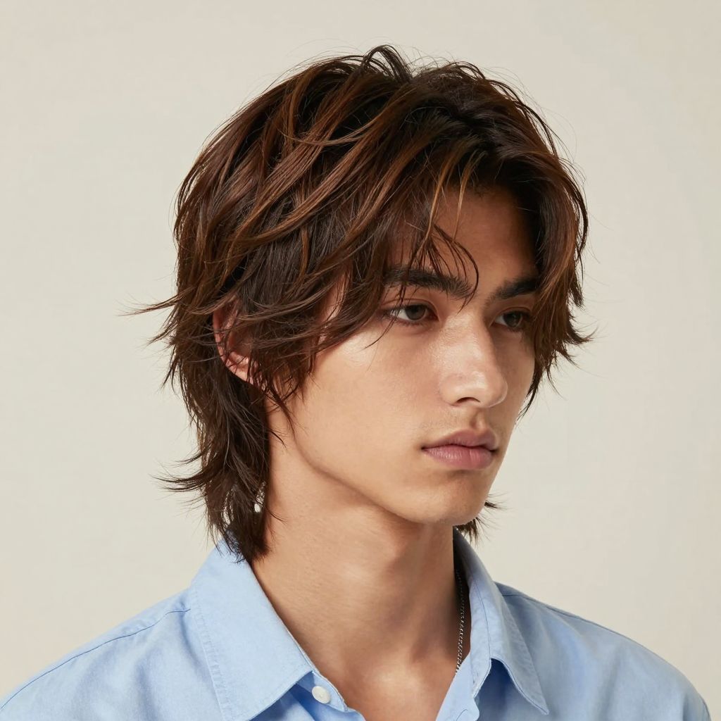 Layered Mop Top for diamond face shape male