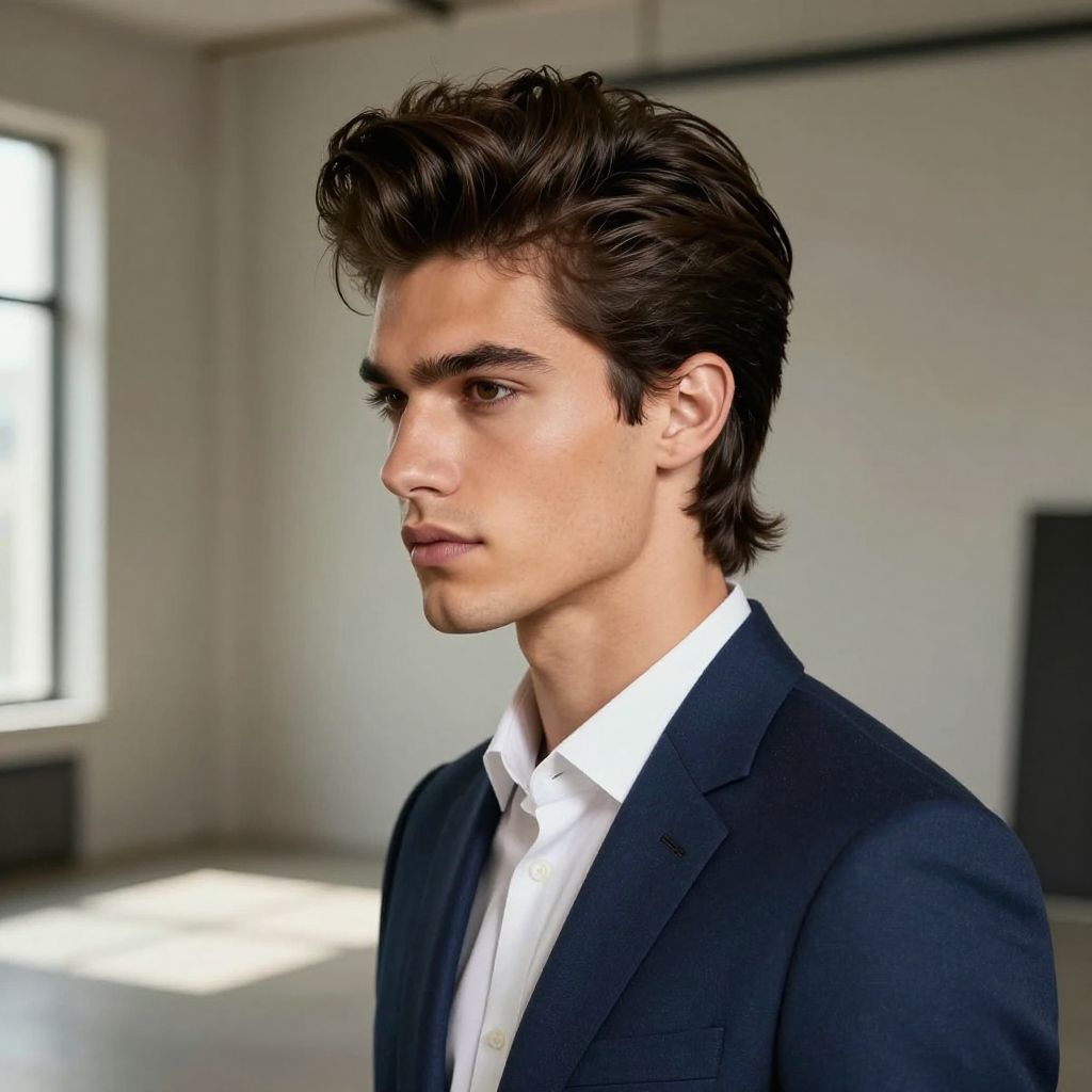 High Volume Pompadour for diamond face shape male