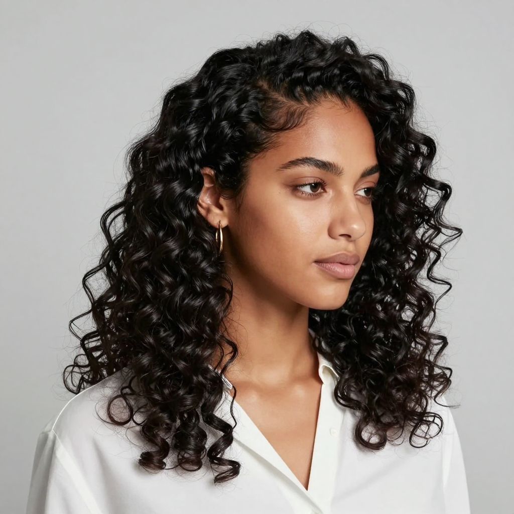 Half Up with Defined Curls and Edge Control
