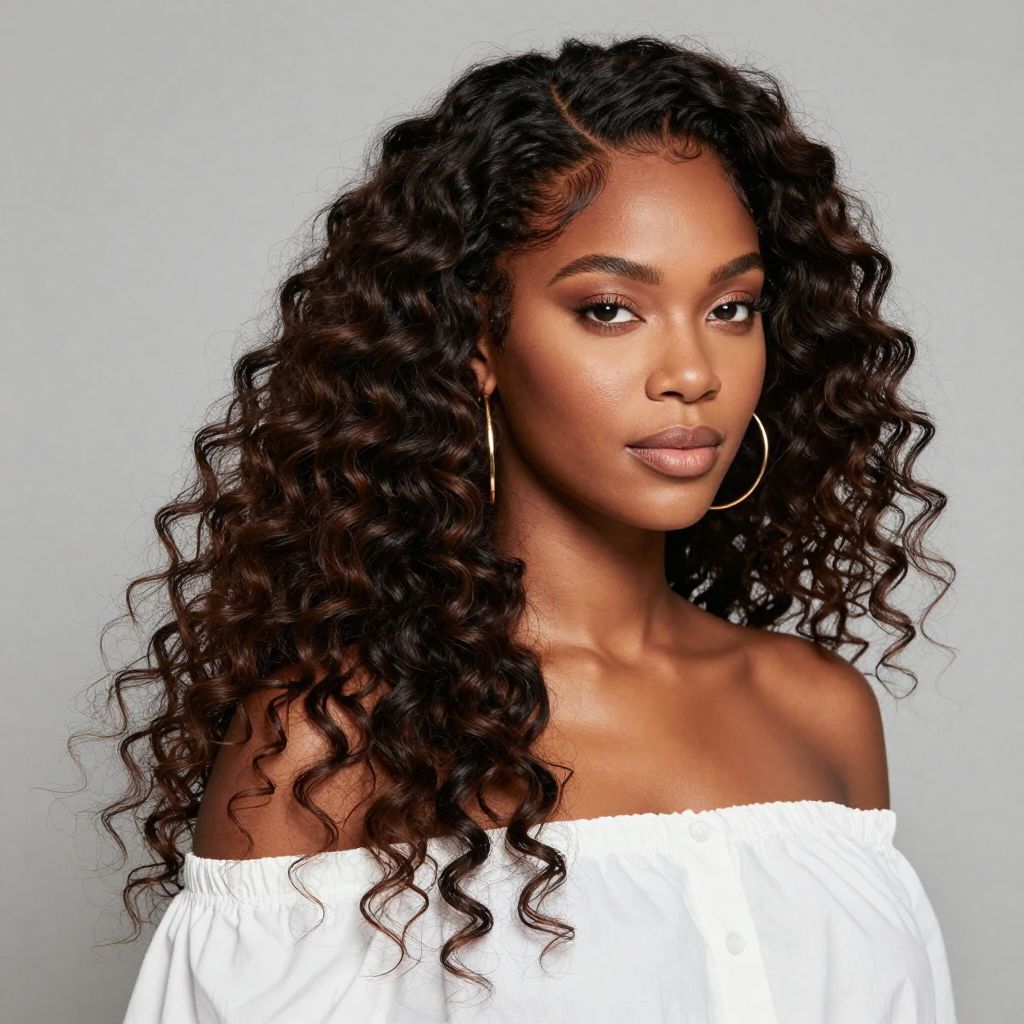 Curly Half Up with Dramatic Side Part