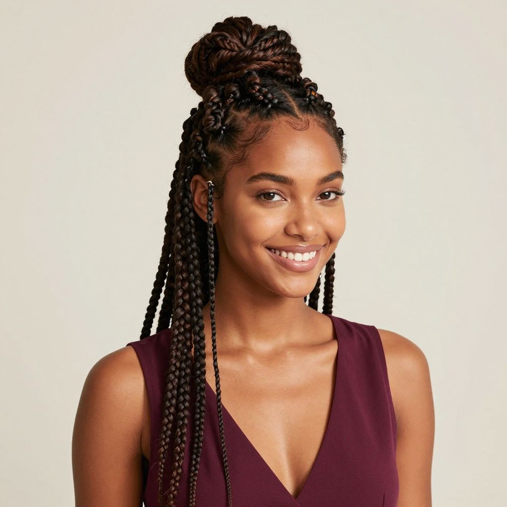 Half Up Box Braid Style