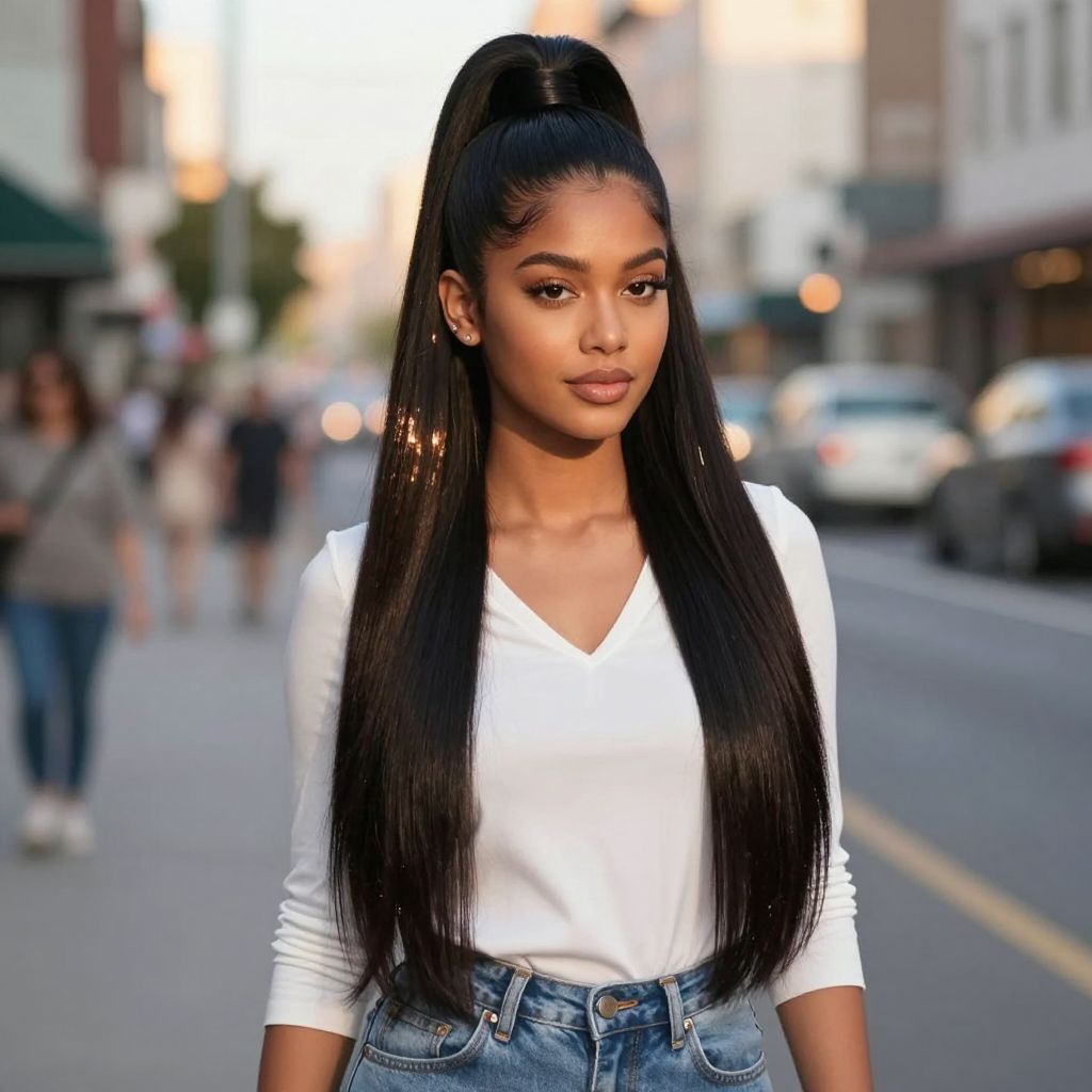 Half Up High Pony With Flowing Length