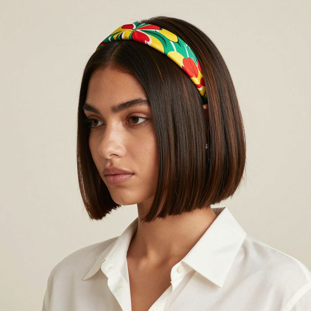 Sleek Bob with a Printed Fabric Headband