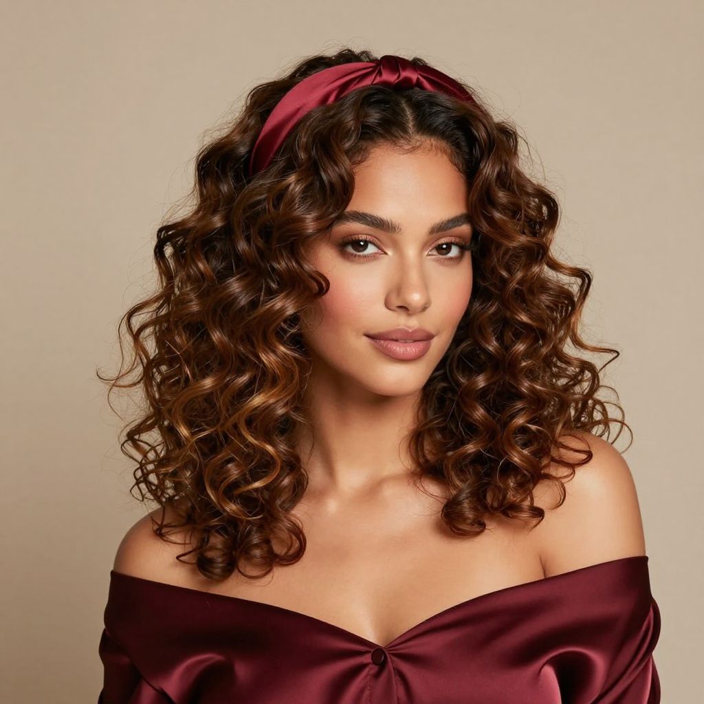 High Volume Curls with a Wide Satin Headband