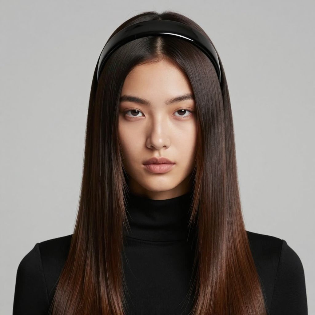Sleek Straight Hair with a Glossy Patent Headband