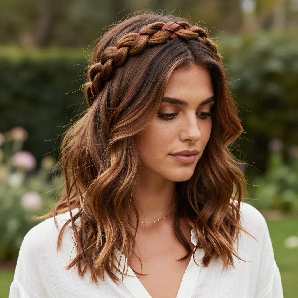Braided Crown with Thin Leather Headband