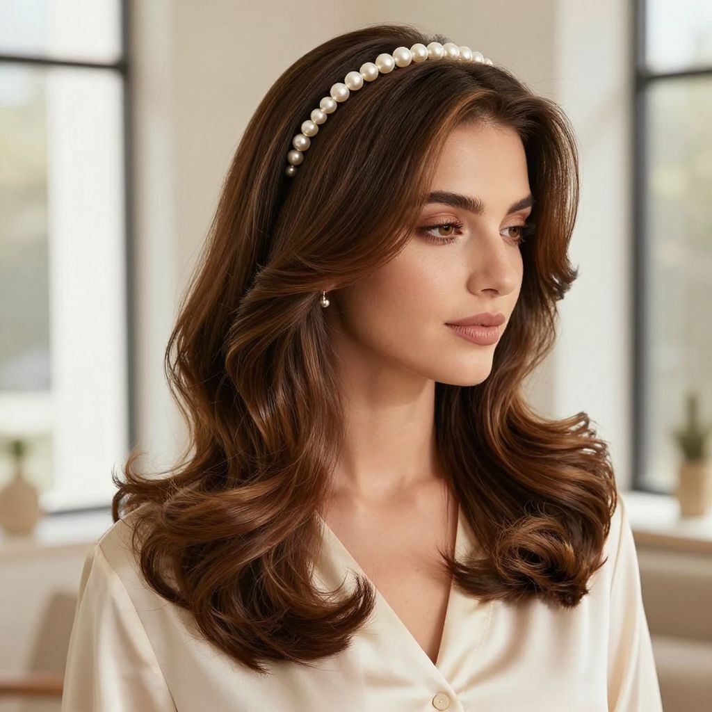 Side-Swept Hair with Pearl-Embellished Headband