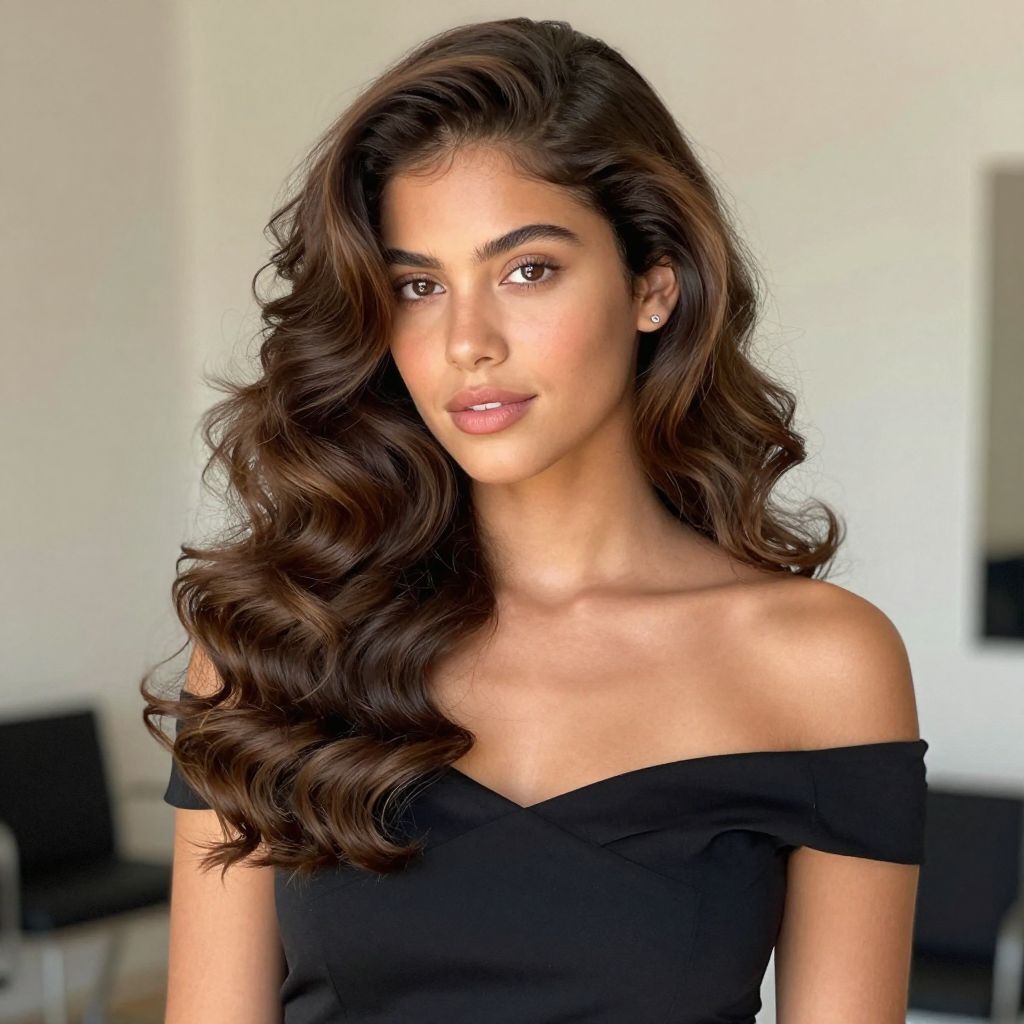 Voluminous Curls with a Deep Side Part