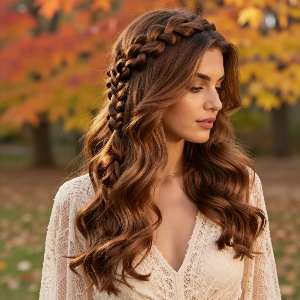 Waterfall Braid with Loose Curls