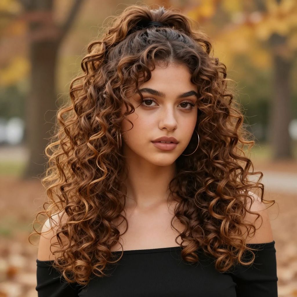 Curly Half-Up Ponytail with Volume