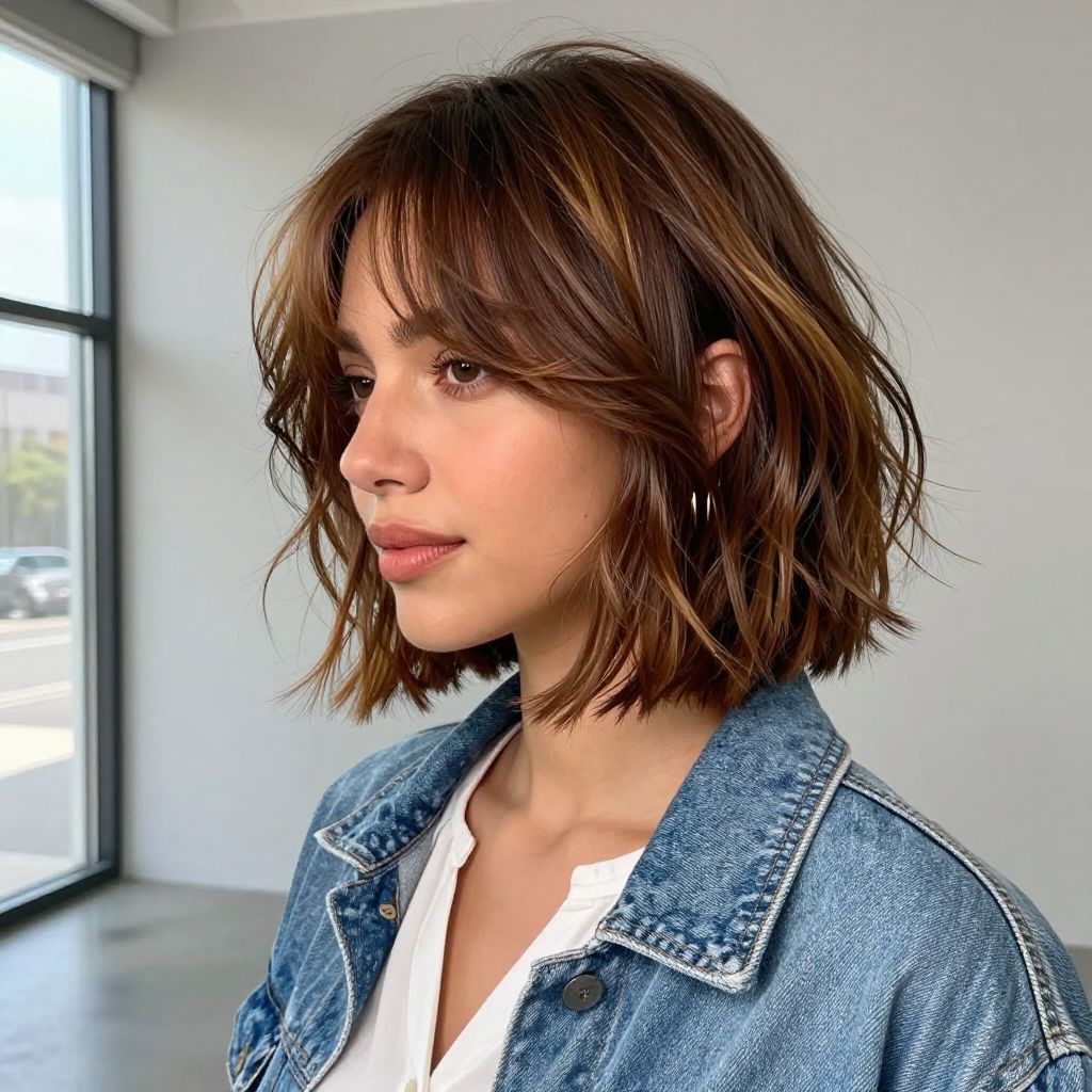 Textured Bob with Side-Swept Bangs