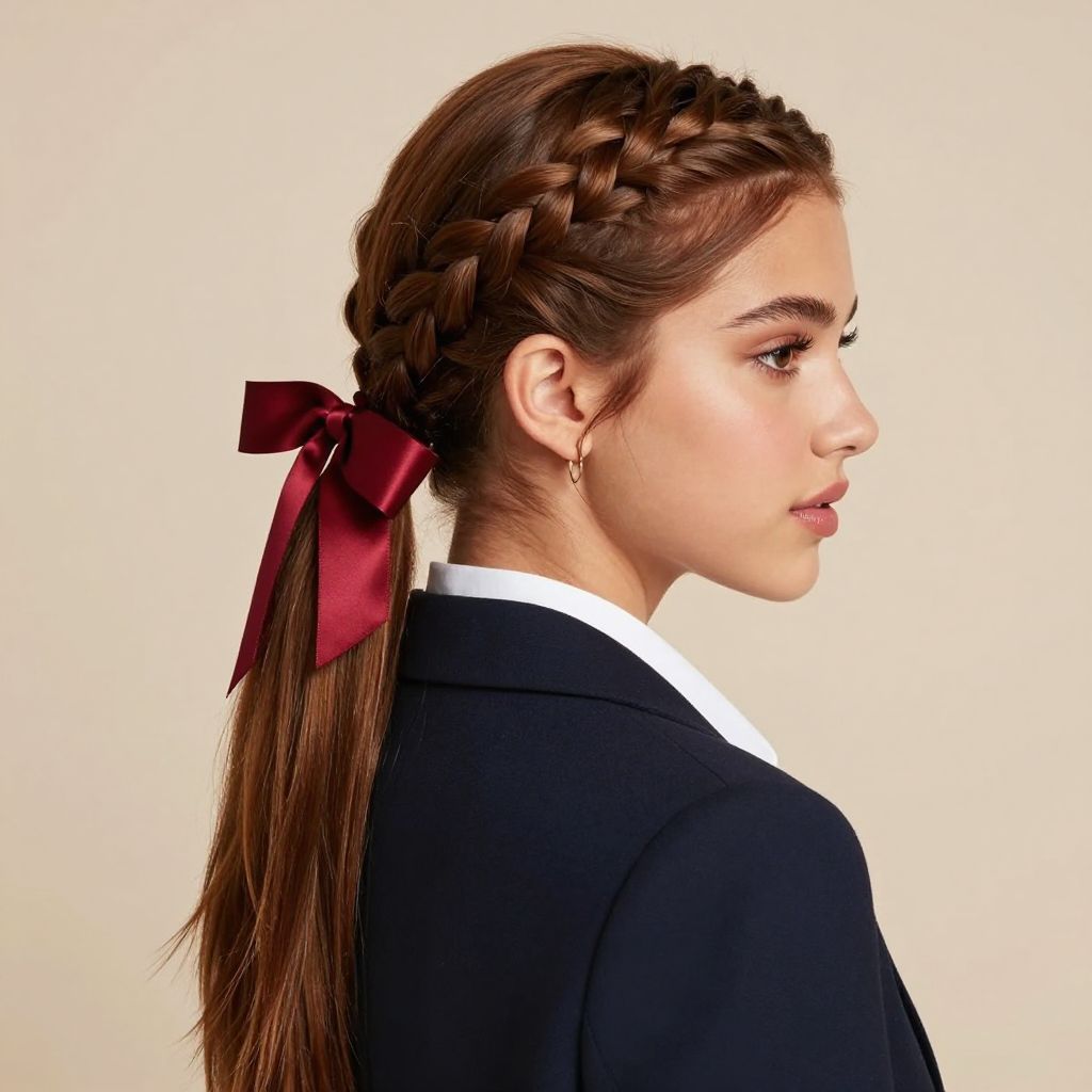 Braided Ponytail with Ribbon Tie