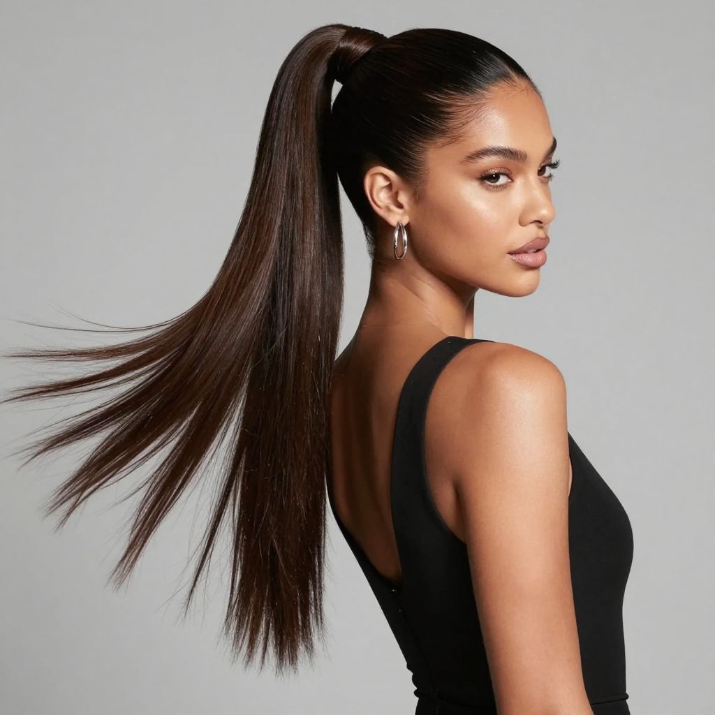 Sleek High Ponytail with a Wrapped Base