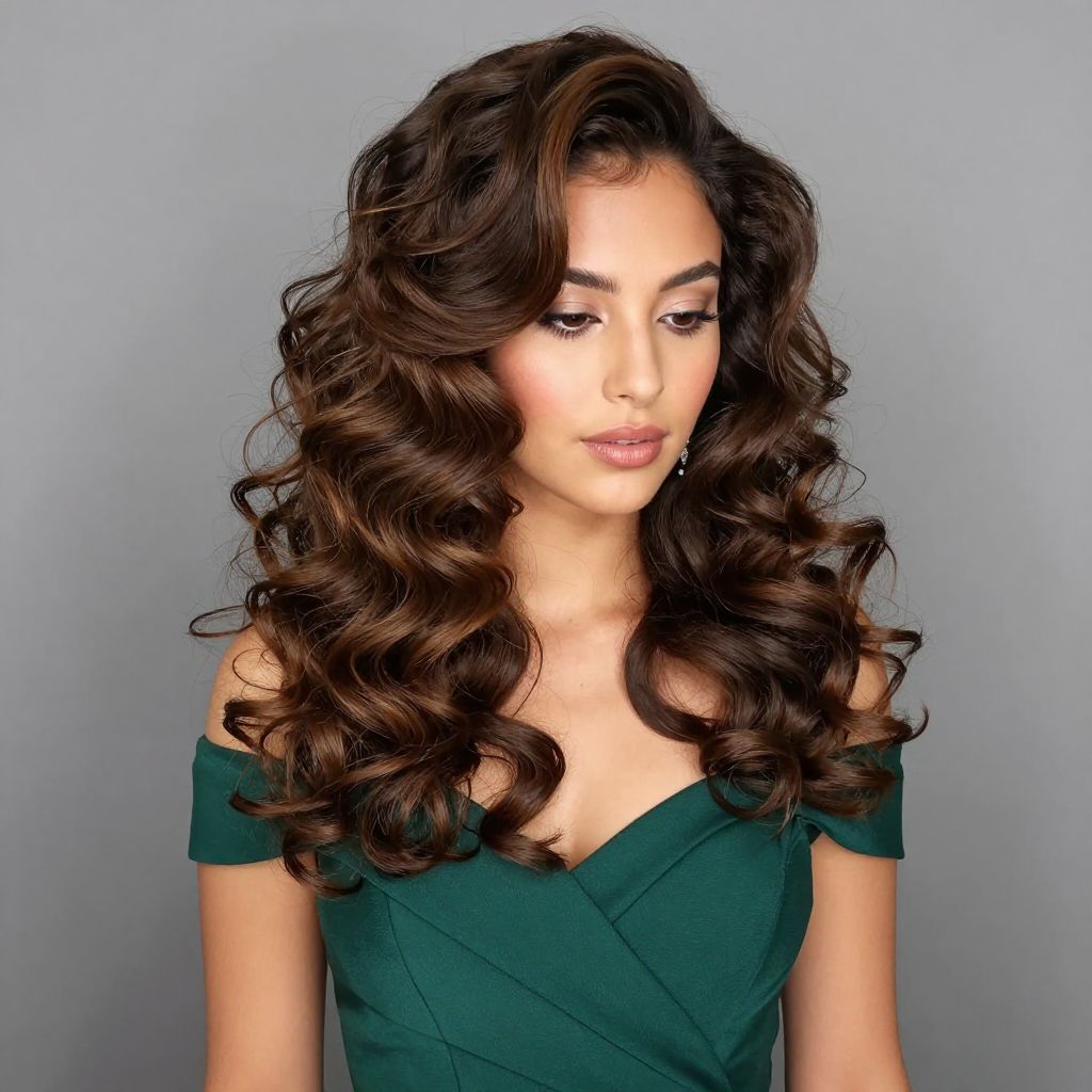 Voluminous Curls with Deep Side Part