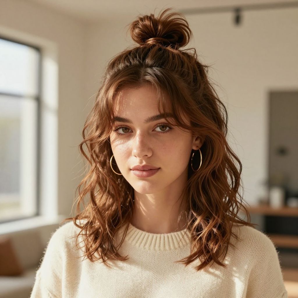Textured Top Knot with Loose Strands