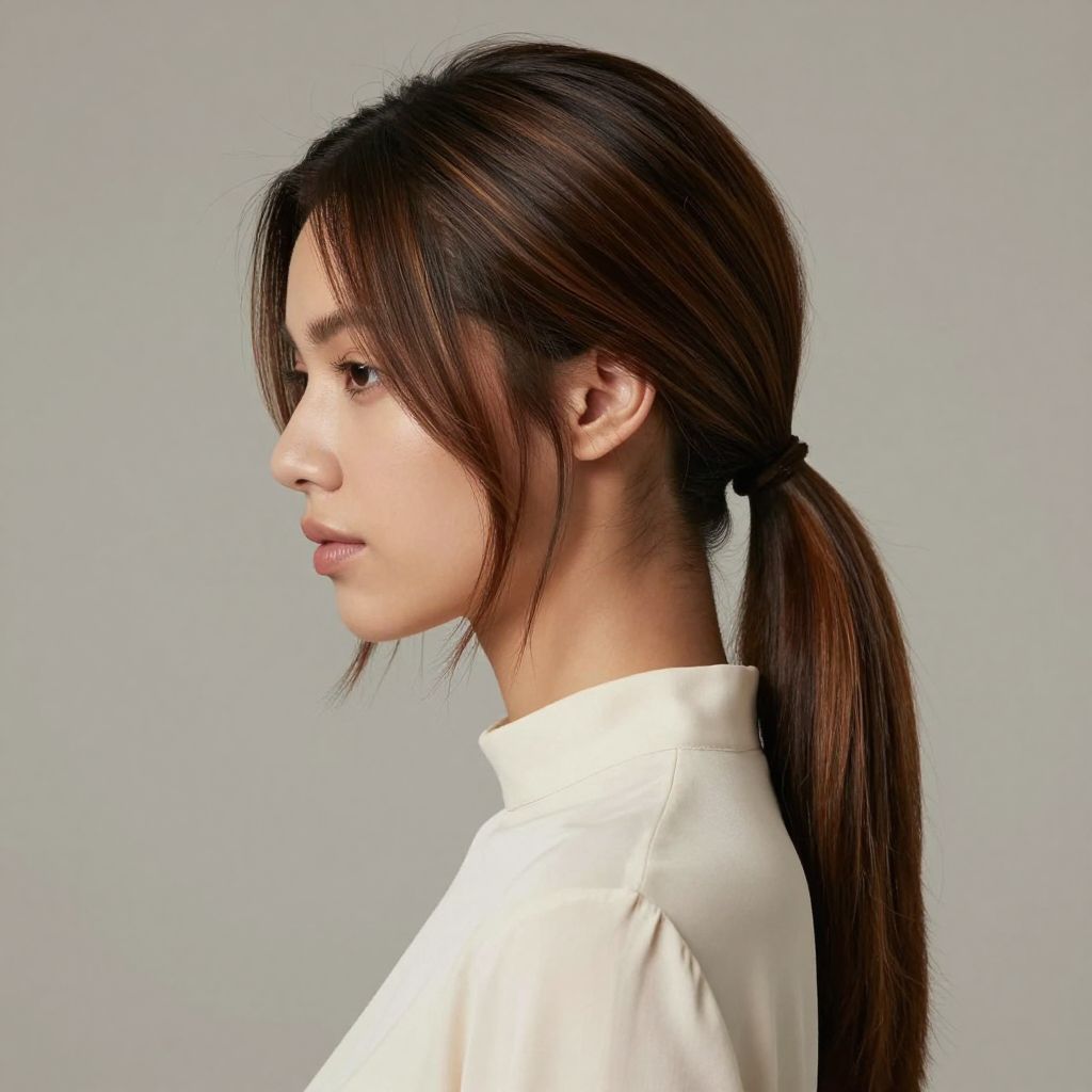 Low Sleek Ponytail with Middle Part