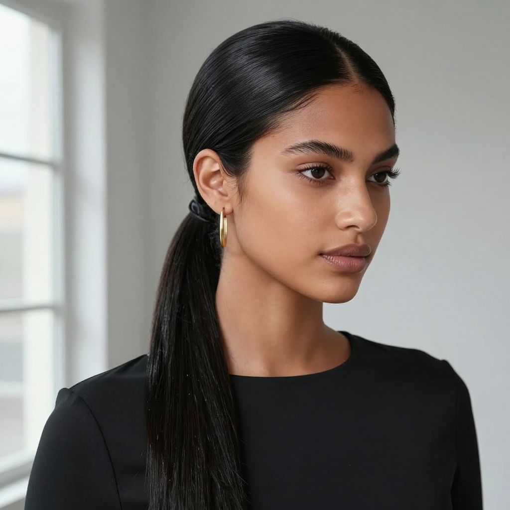 Sleek Low Ponytail with Center Part