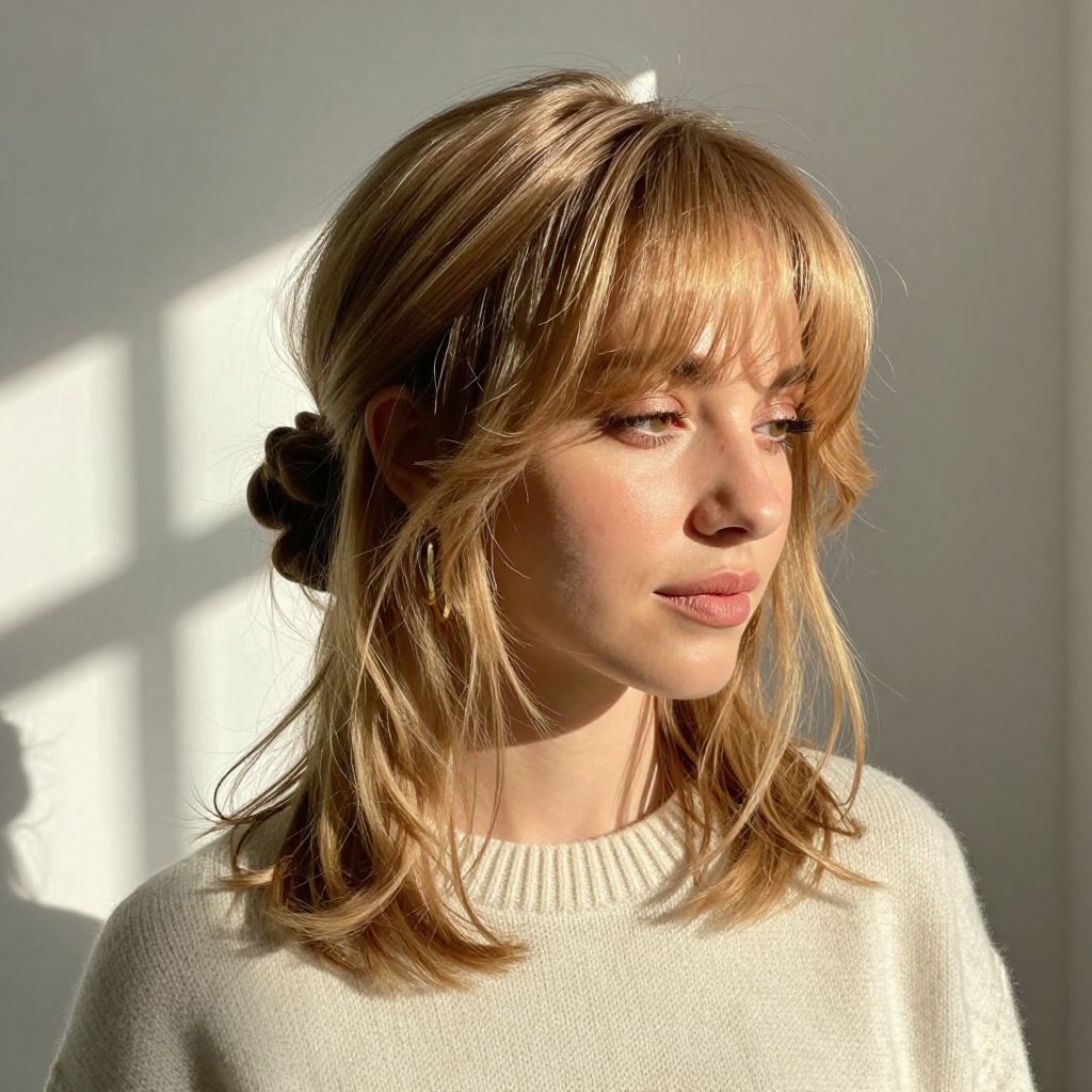 Low Bun with Side Swept Bangs