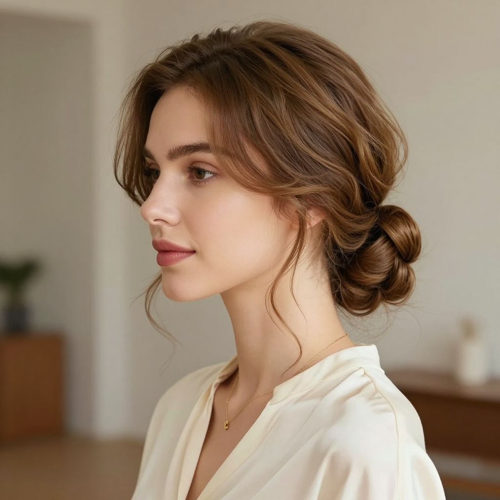 Low Bun with Face-Framing Tendrils