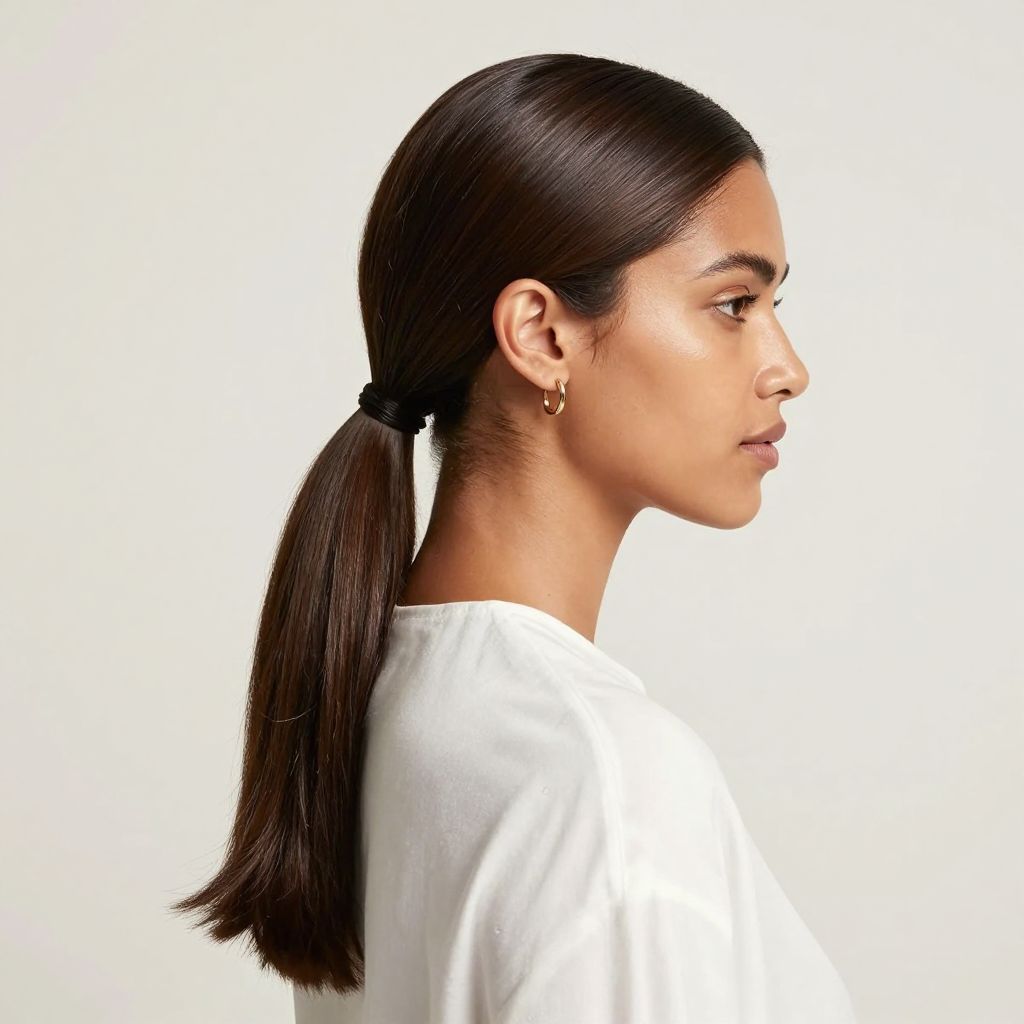 Sleek Low Ponytail with Center Part