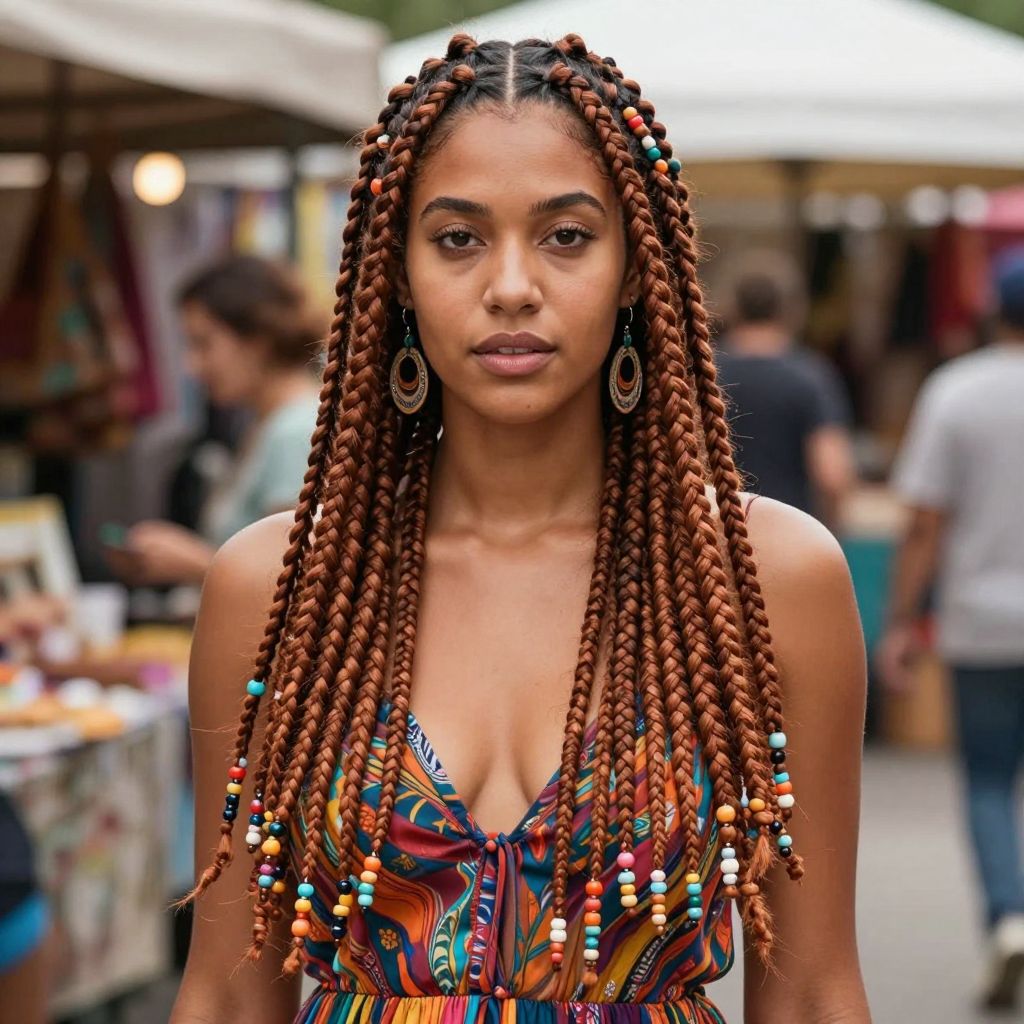 Box Braids With Beaded Ends