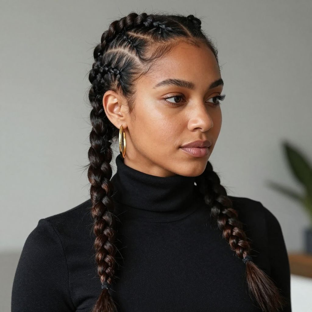 Chunky Box Braids with a Side Part