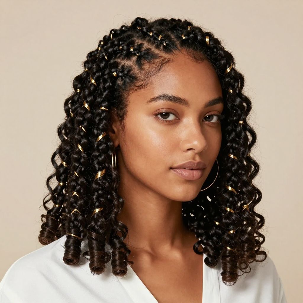 Classic Cornrows with Gold Thread Wraps