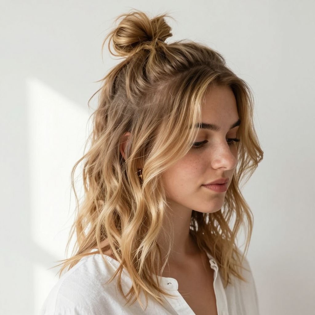 Messy Top Knot with Face Strands