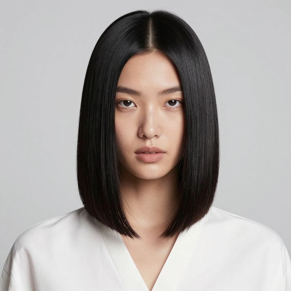 Center-Parted Sleek Blunt Cut